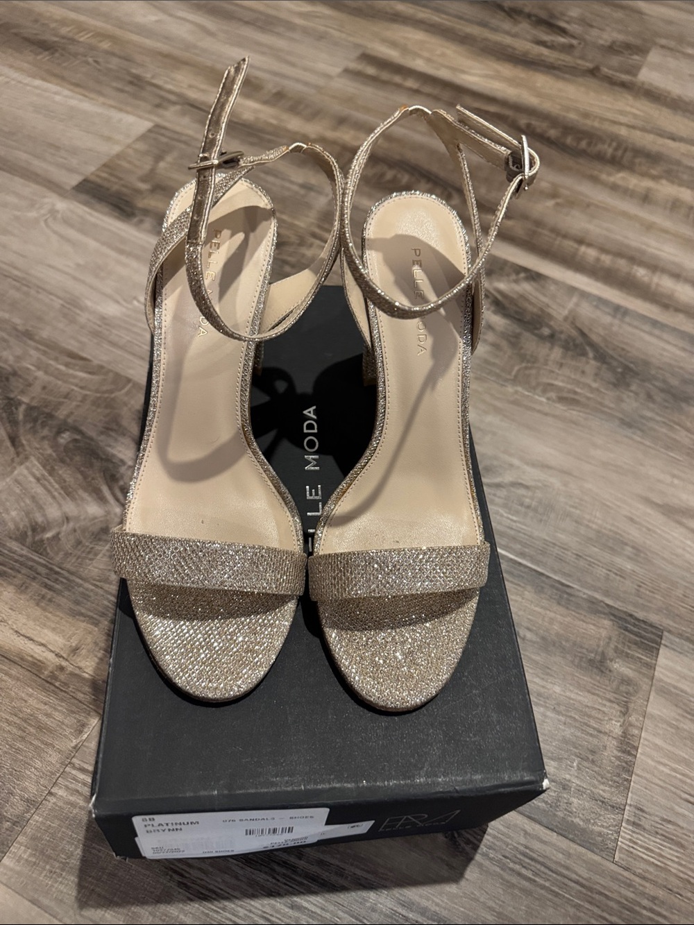 Pelle Moda Sparkle Gold Ankle-Strap Heels